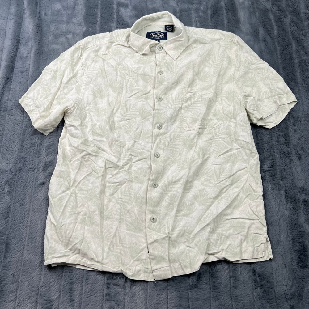 Nat Nast Luxury Originals Mens Medium Silk Cotton Palm Leaf Shirt Beige 12160